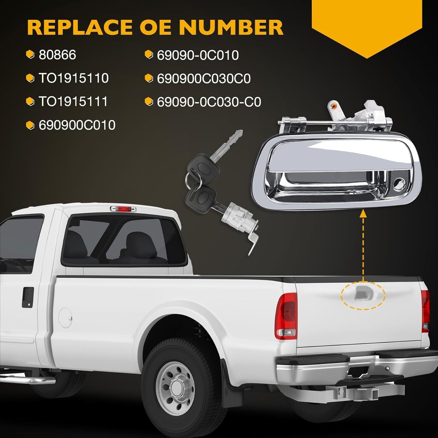 80867 Tailgate Handle w/ Lock Cylinder & Key For 00-06 Toyota Tundra 69090-0C010
