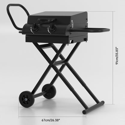 Portable Leg Propane Grill Folding Gas Grill Griddle w/Hood & Side Shelf,