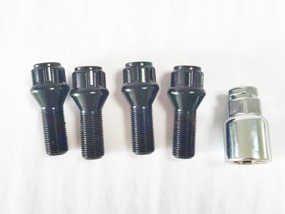 Set of 4 14x1.25 28mm Black Wheel Locks BMW 2 3 4 5 6 7 X5 X3 Series Mini Cooper