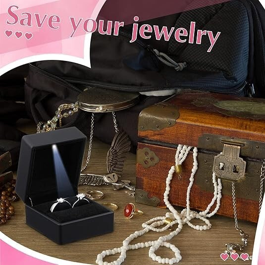 2Pcs Diamond Ring Box Jewelry Case LED Lighted Wedding Proposal Engagement Gift