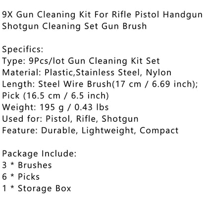 9X Gun Cleaning Kit For Rifle Pistol Handgun Shotgun Cleaning Set Gun Brush