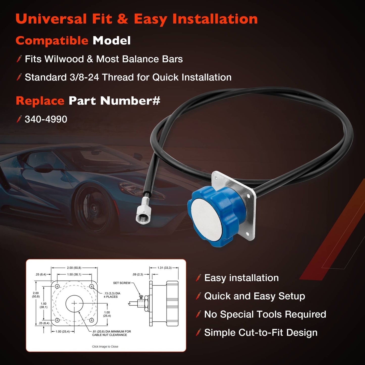 5 Feet Remote Brake Bias Adjuster Knob & Cable For Racing Brake System 340-4990