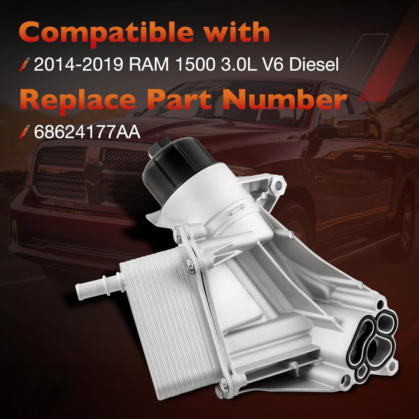 68624177AA Engine Oil Cooler Filter Housing For 2014-19 Ram 1500 3.0L V6 DIESEL