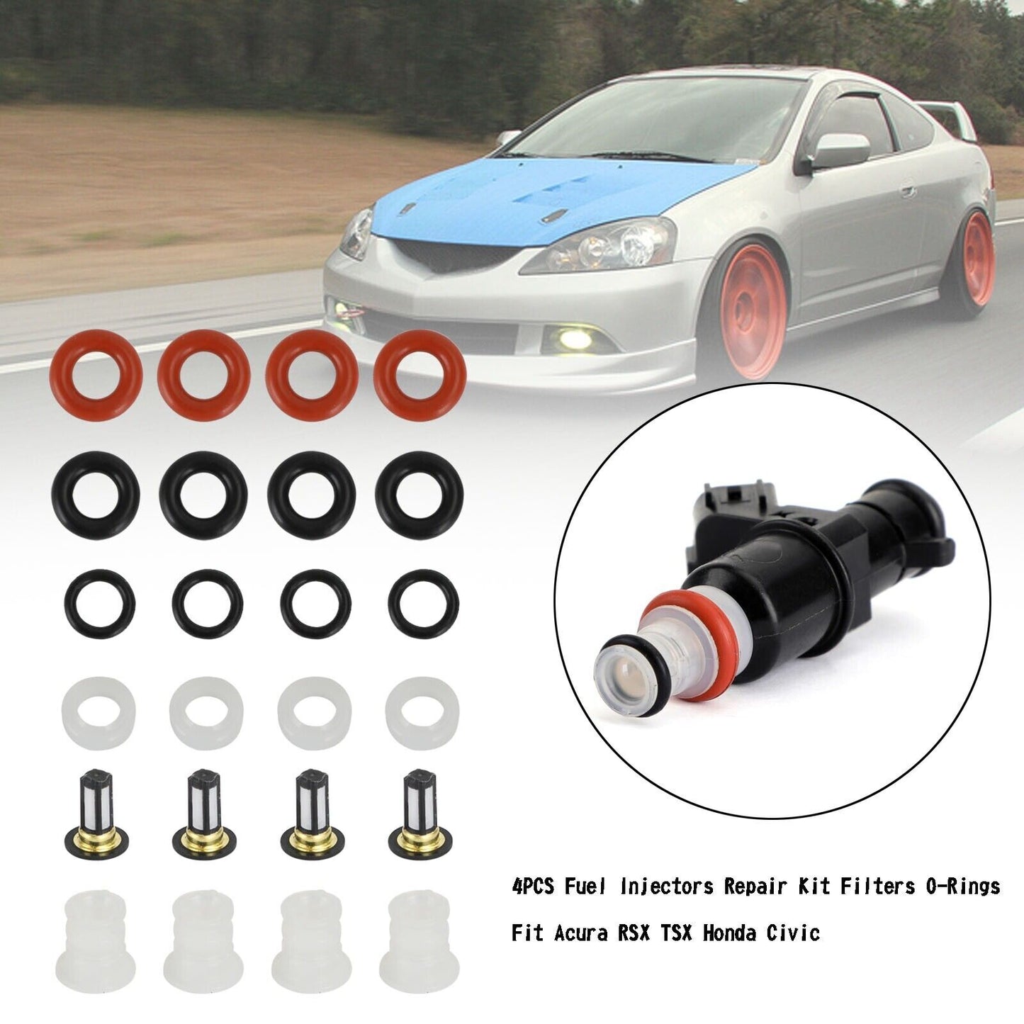 4X Fuel Injectors Repair Filters O-Rings Fit Acura RSX TSX Fit Honda Civic