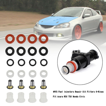 4X Fuel Injectors Repair Filters O-Rings Fit Acura RSX TSX Fit Honda Civic