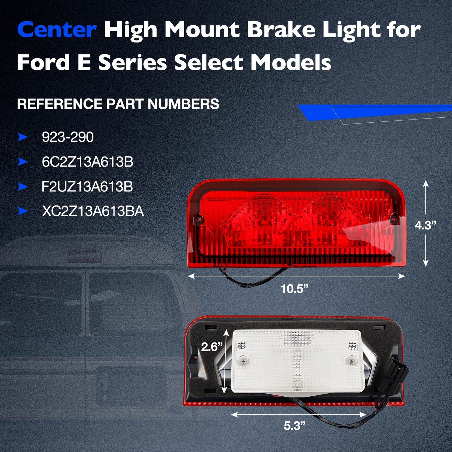 923-290 Rear Roof Mounted Third Brake Light For 1992-2022 Ford E-150 E-250 E-350
