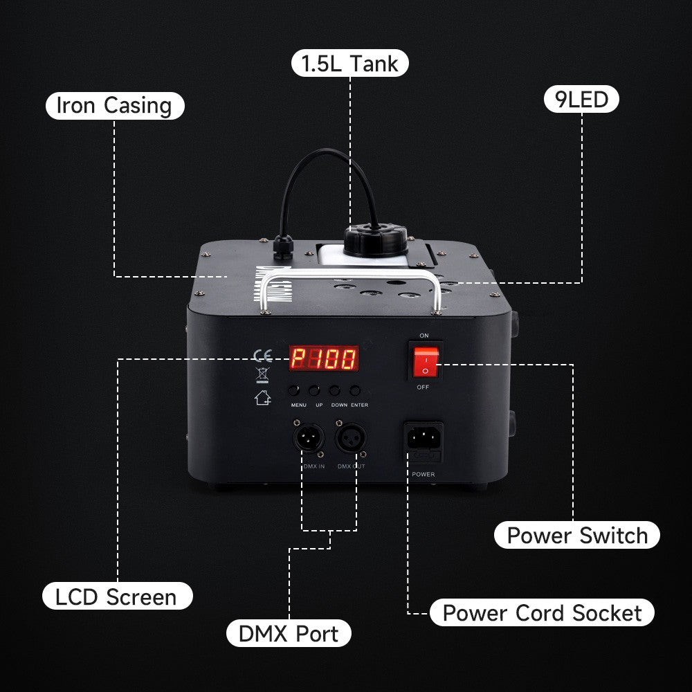 1500W 3In1 LED Light Smoke Fog Machine Stage Fogger DJ Spray Smoke Stage Effect