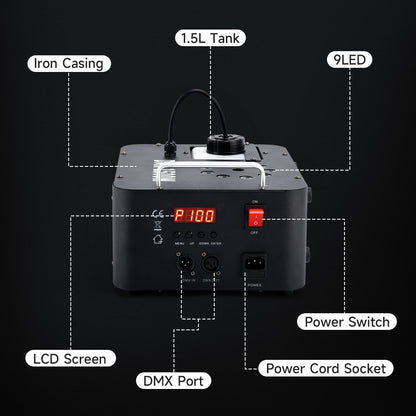 1500W 3In1 LED Light Smoke Fog Machine Stage Fogger DJ Spray Smoke Stage Effect