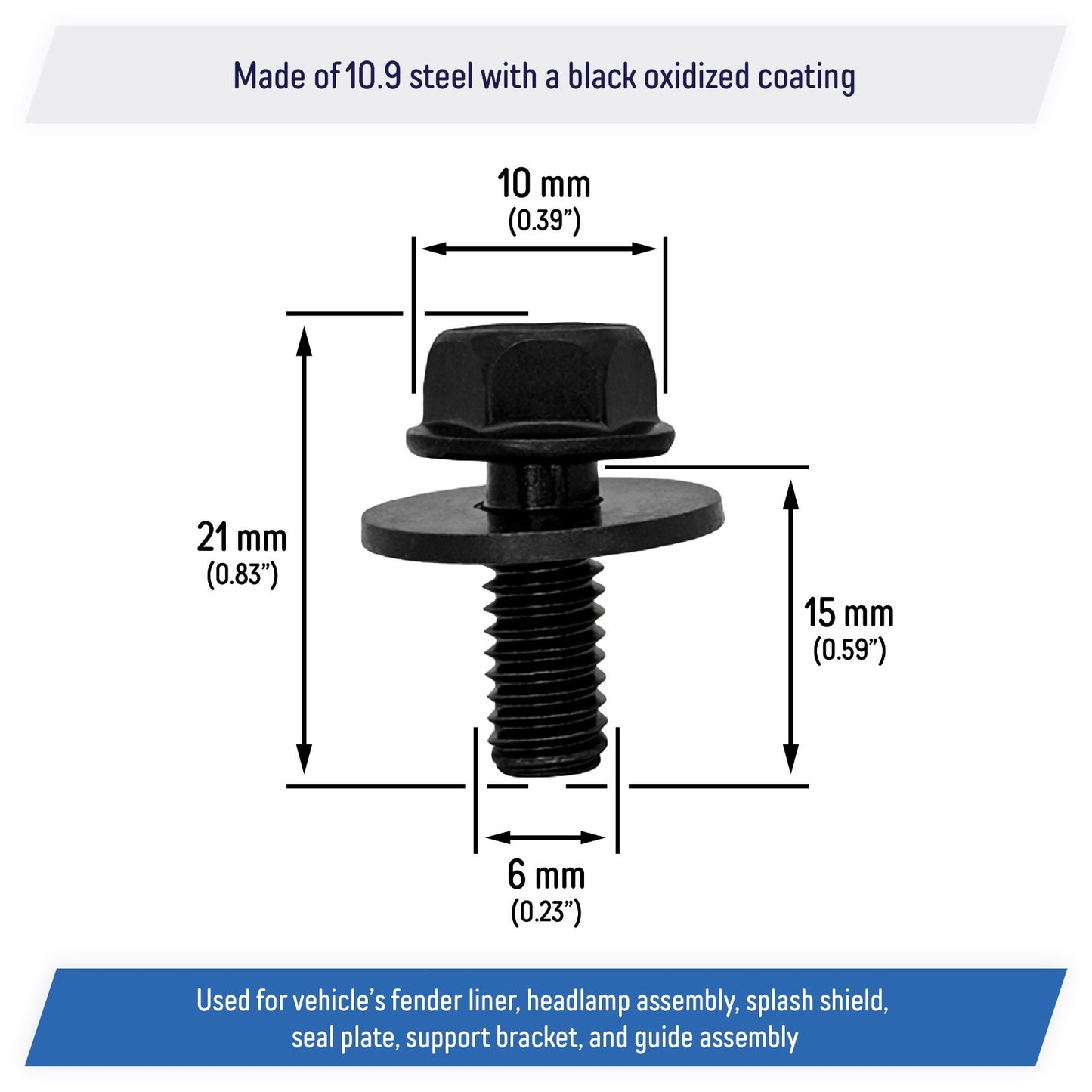 M6-1.0 x 15mm Fender Liner Headlamp Assembly Screws Bolt for Mazda - 9GG600616T