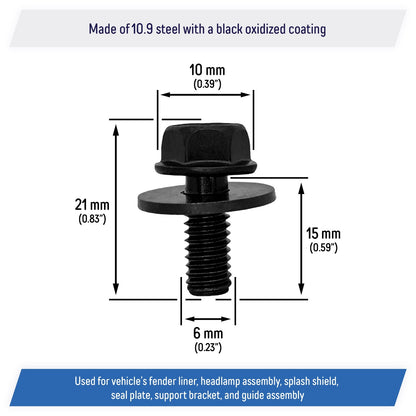 M6-1.0 x 15mm Fender Liner Headlamp Assembly Screws Bolt for Mazda - 9GG600616T