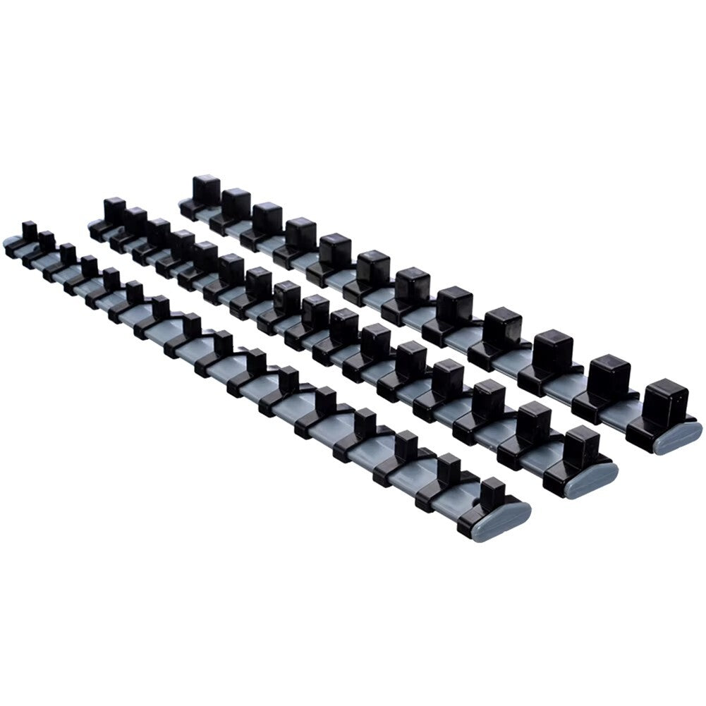 3PC Socket Organizer Mountable Sliding Holder Rail Rack Tool Storage 1/4 3/8 1/2