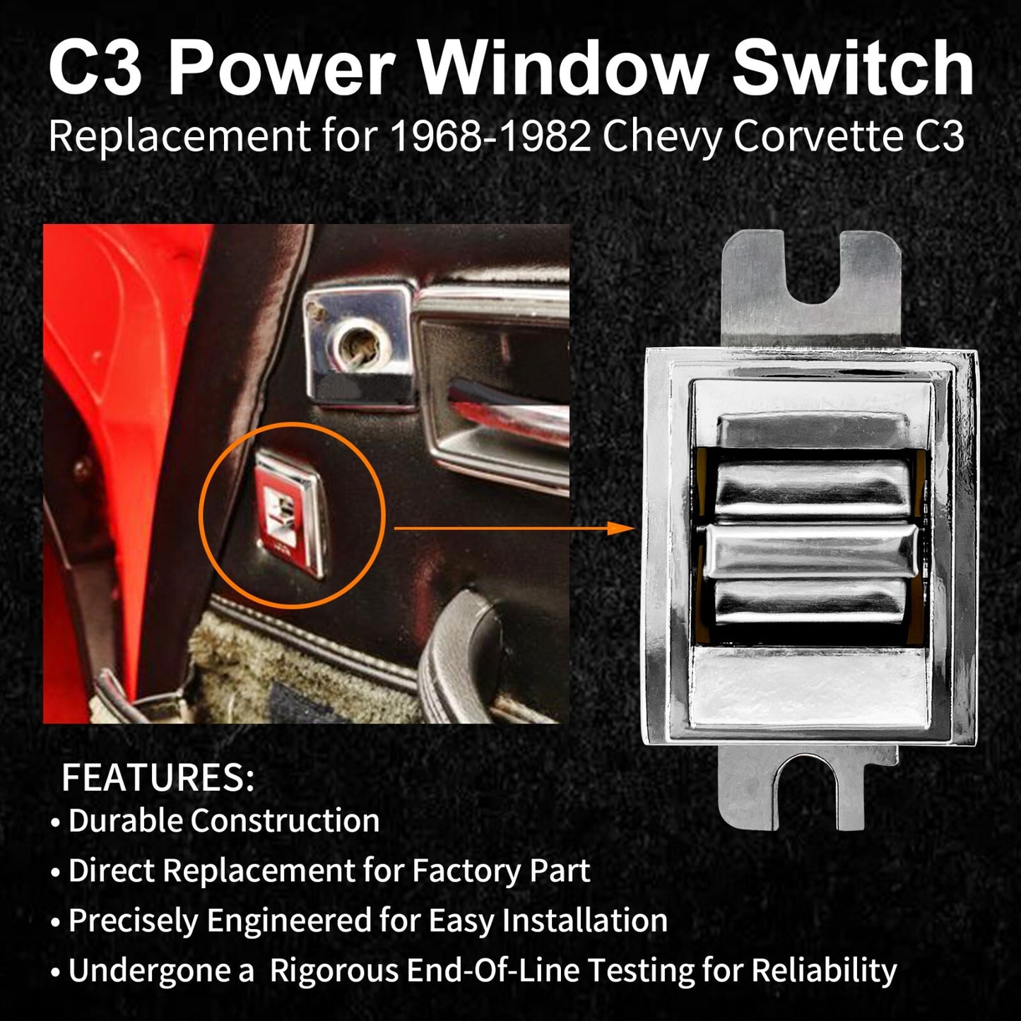 2X Power Window Switch Left & Right Side for 1968-1982 Chevy Corvette C3 1725109