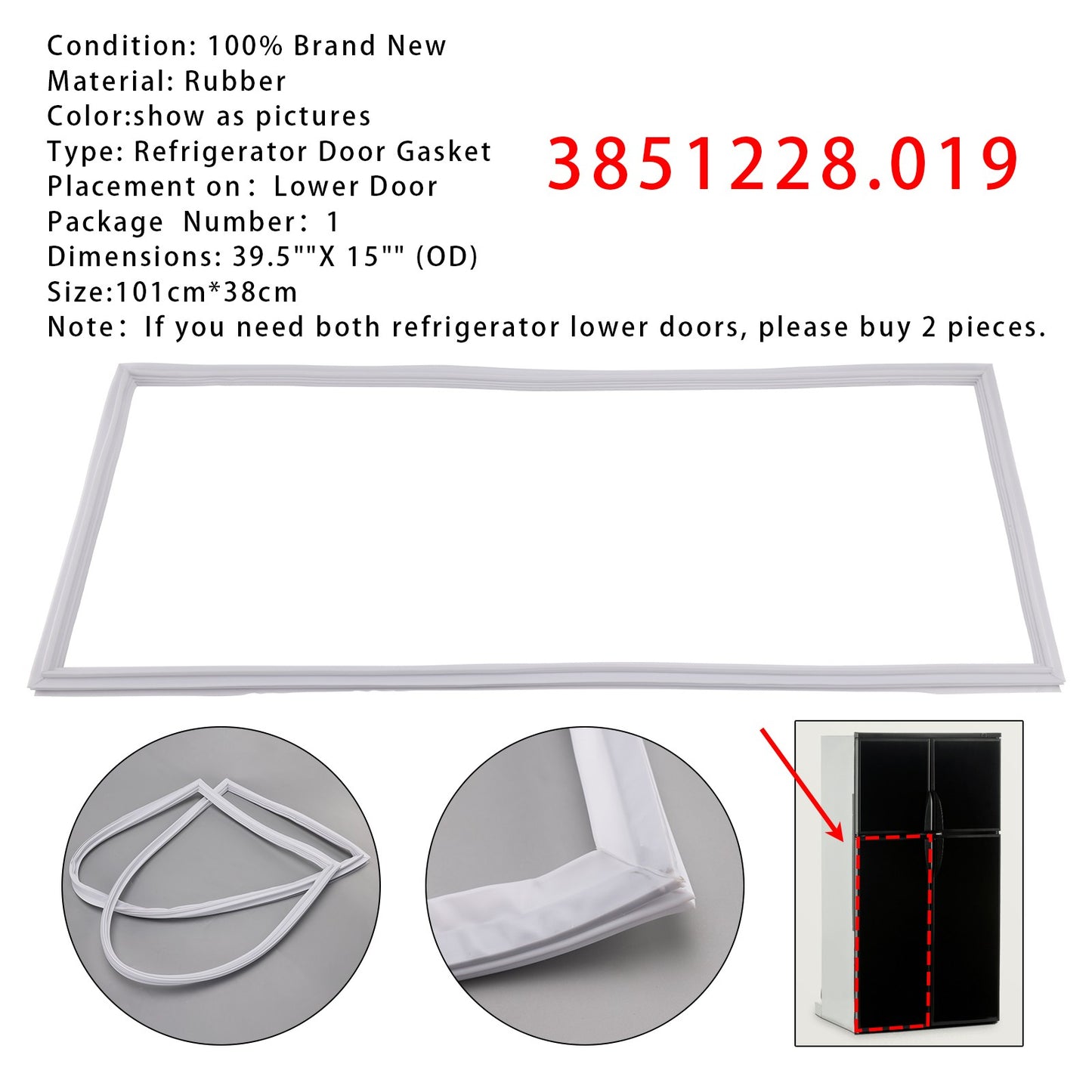 1PC RV Refrigerator Door Gasket 3851228019 Lower Door For Dometic RM1350