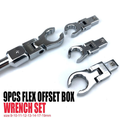9pcs Flare Nut Flexible Open End Offset Box Wrench Metric Set Brake Line Wrench