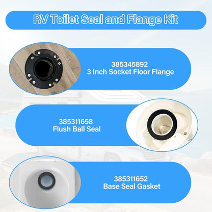 RV Toilet Seal for Dometic 300 310 320 Series, Flange, Flush Ball & Base Gasket