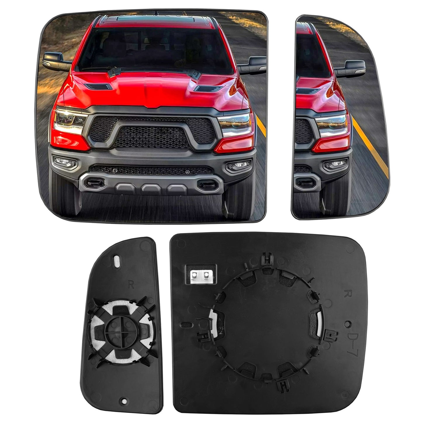 Passenger Right Upper & Lower Side Mirror Glass w/ Holder For 2010-2020 RAM 1500