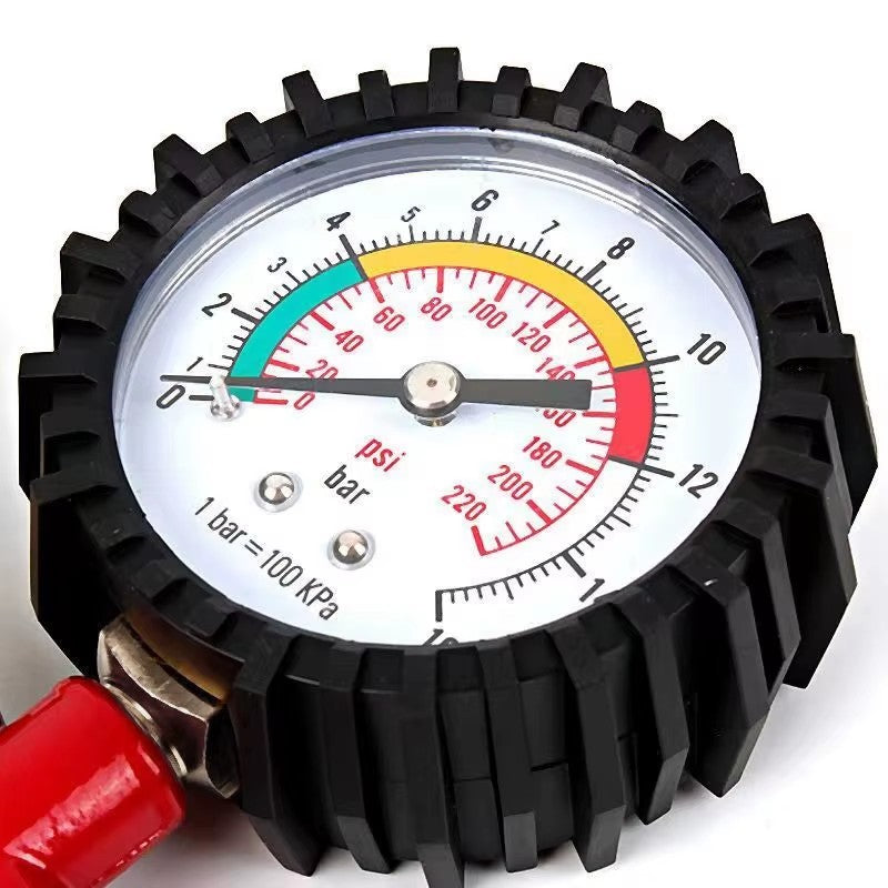 220 PSI Tire Inflator Gun Pressure Gauge Air Chuck with 1/4'' NPT Hose Truck Car