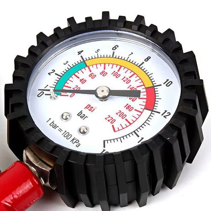 220 PSI Tire Inflator Gun Pressure Gauge Air Chuck with 1/4'' NPT Hose Truck Car