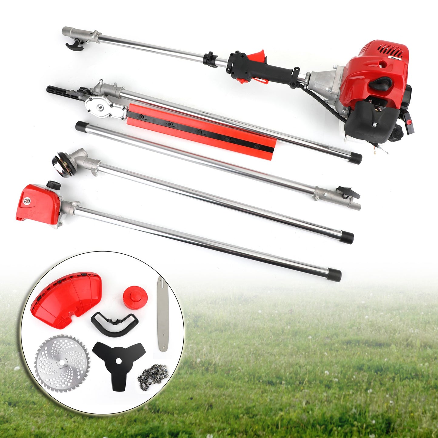 ??5 in 1 52cc Petrol Hedge Trimmer Chainsaw Brush Cutter Poleaw Outdoor Tools