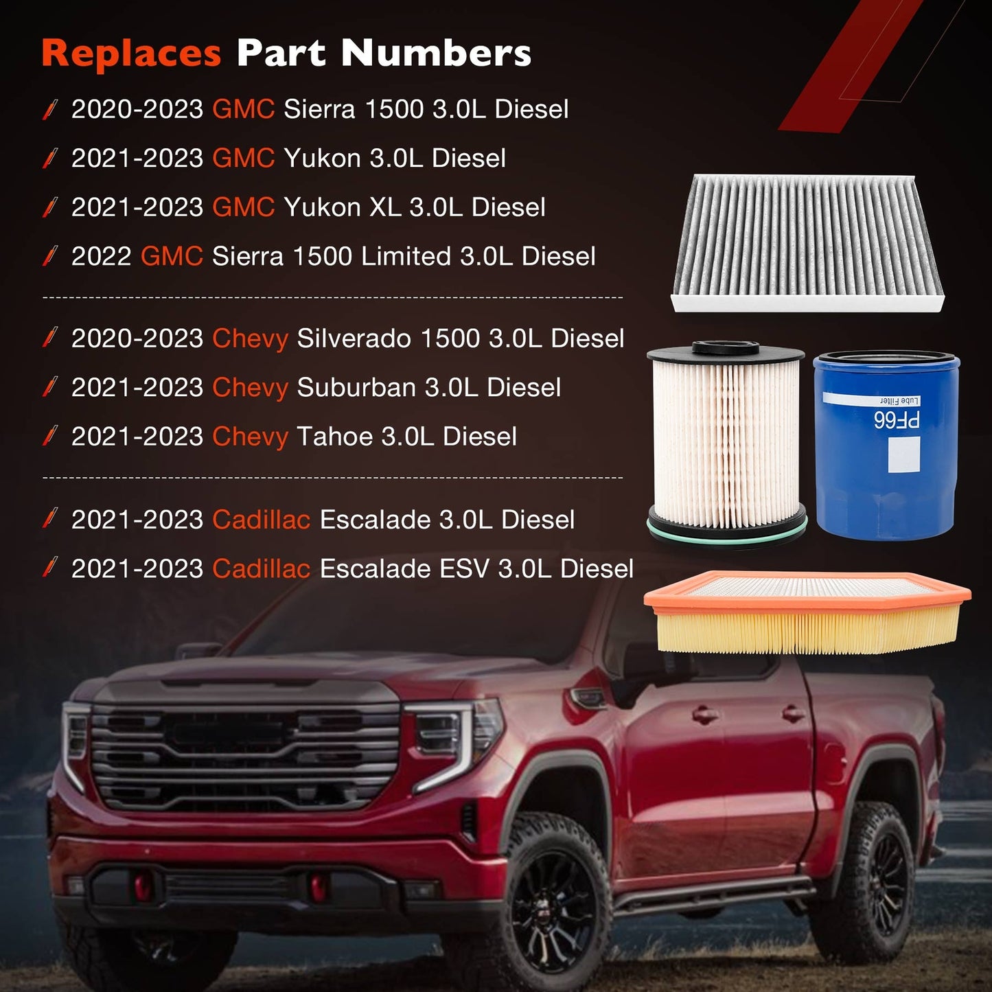 3.0L Duramax Diesel Filter Kit For 20-23 Chevy Silverado 1500 GMC Yukon TP1015