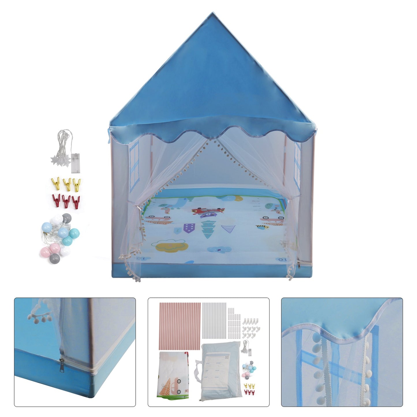 Kids Indoor Play Tent for Boys & Girls Assembly Tent with Metal Frame Blue