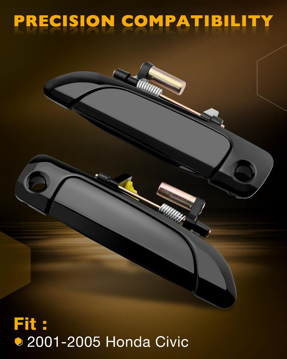 2X Front Exterior Door Handles w/ Lock Cylinder & Key Fit 2001-2005 Honda Civic