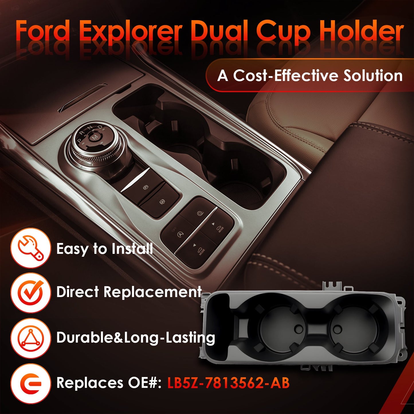 LB5Z-7813562-AB Center Dual Cup Holder Fit Ford Explorer Dual Cup Holder 2020-25