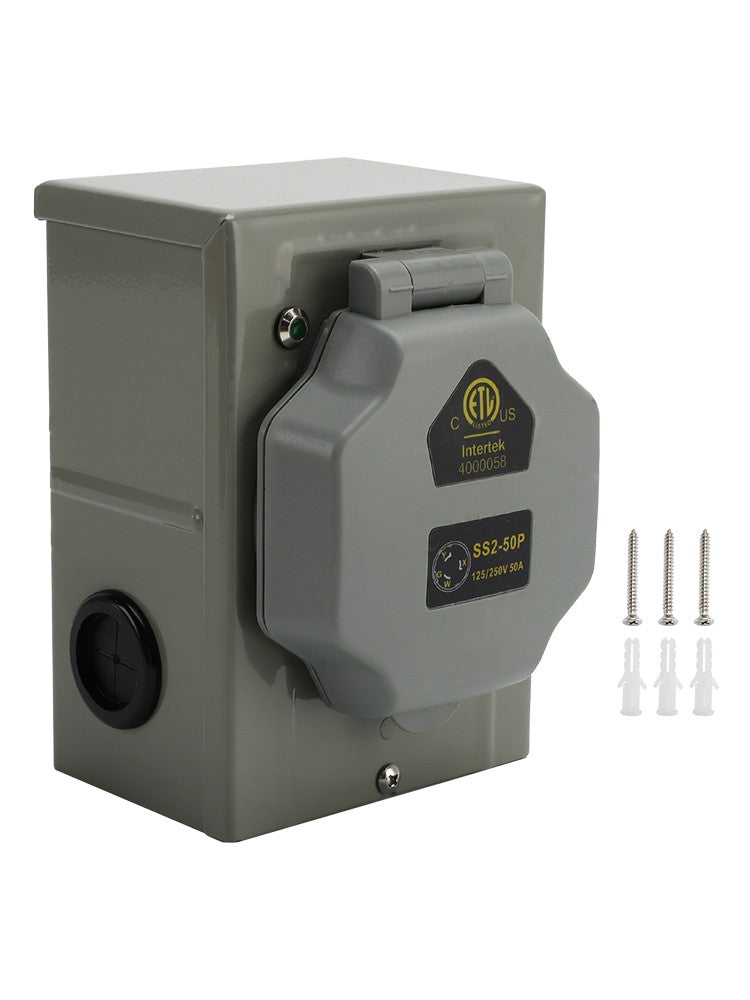 RV 50 Amp Power Inlet Box Receptacle 3 Prong Locking Plug with LED Light