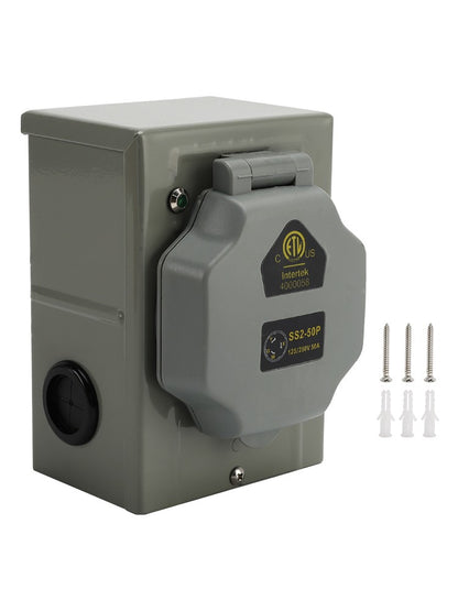 RV 50 Amp Power Inlet Box Receptacle 3 Prong Locking Plug with LED Light