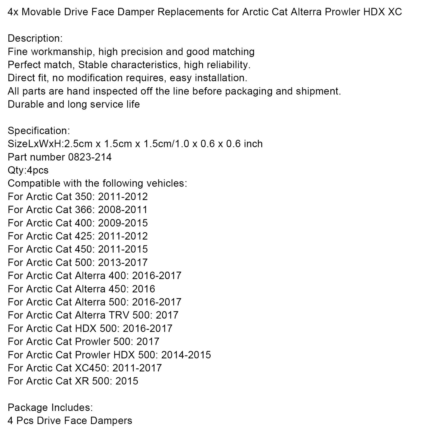 4x Movable Drive Damper Replacements for Arctic Cat Alterra Prowler HDX XC