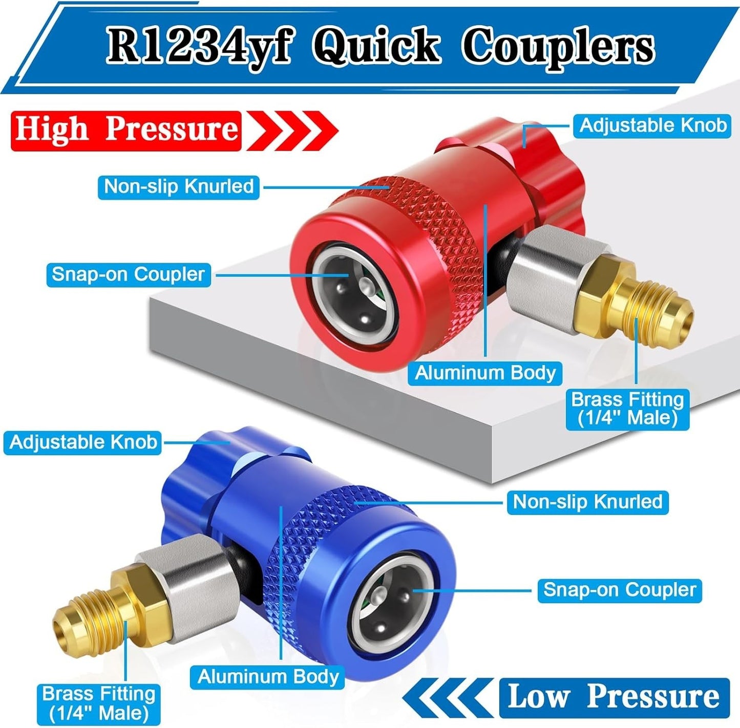 Car A/C R1234YF Quick Coupler Adapter Set with Self-Sealing & Puncture Can Tap