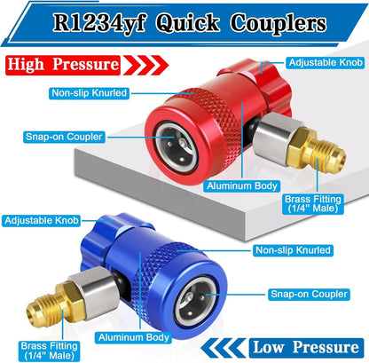 Car A/C R1234YF Quick Coupler Adapter Set with Self-Sealing & Puncture Can Tap