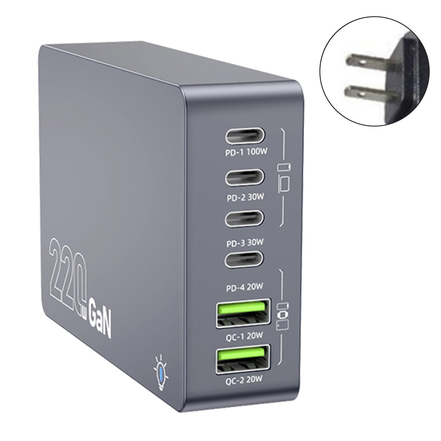 F8A Charging Station USB 6-Port Fast Charger PD100W Charging Stand Smart Charger