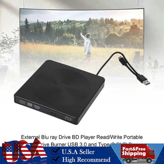 USB 3.0 External DVD Drive BD Player Read/Write 2IN1 Portable Burner US.
