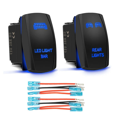2pcs Blue Rocker Switch Rear Light + LED Light Bar Toggle 5 Pin for Car ATV UTV