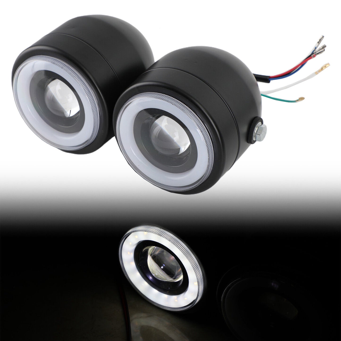 Black Twin Headlight Motorcycle Double Dual Lamp Street Fighter Universal