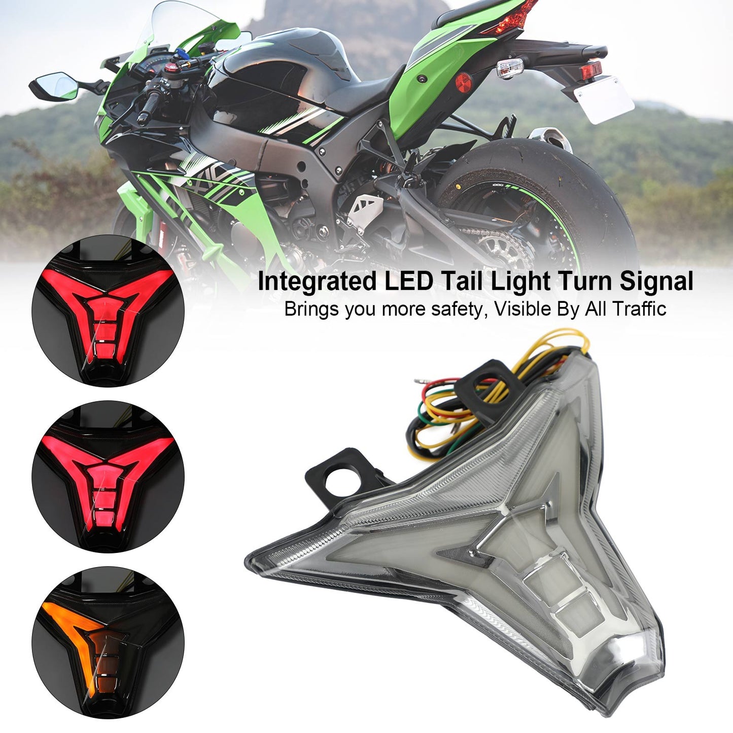 Integrated Tail Light Turn Signal Fit KAWASAKI Ninja ZX10R Z1000 Black 2013-2022