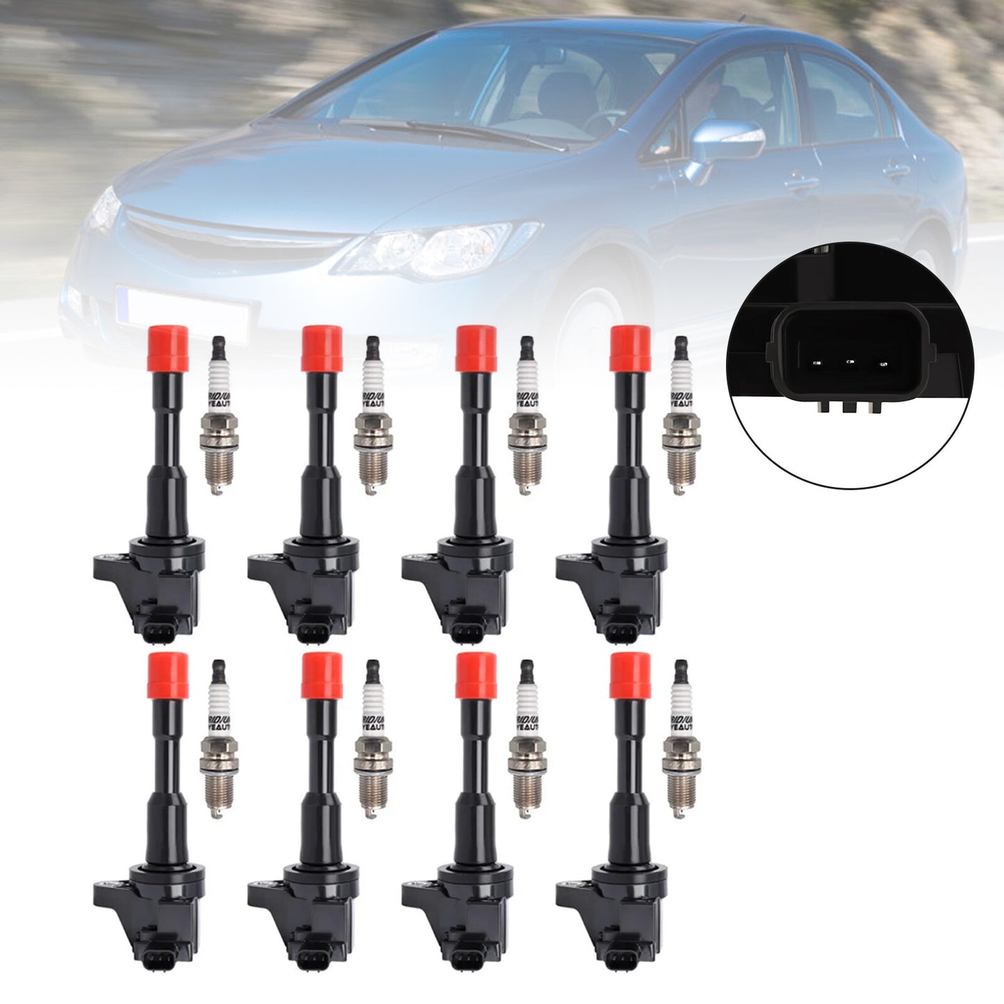8x Ignition Coil +Spark Plug UF374 For Honda Civic Hybrid L4 2006-2010