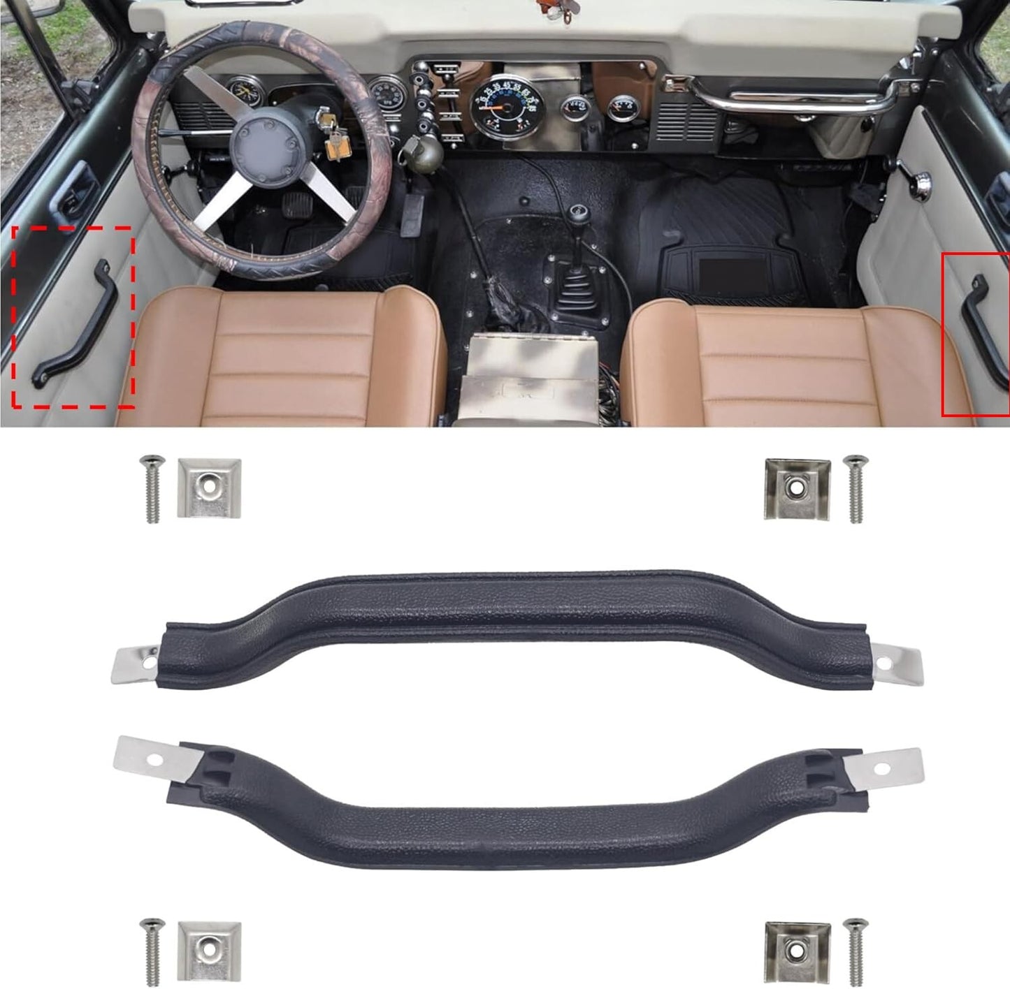 Black Strap Interior Inside Door Pull Handle Set Pair FIT FOR 87-95 YJ WRANGLER