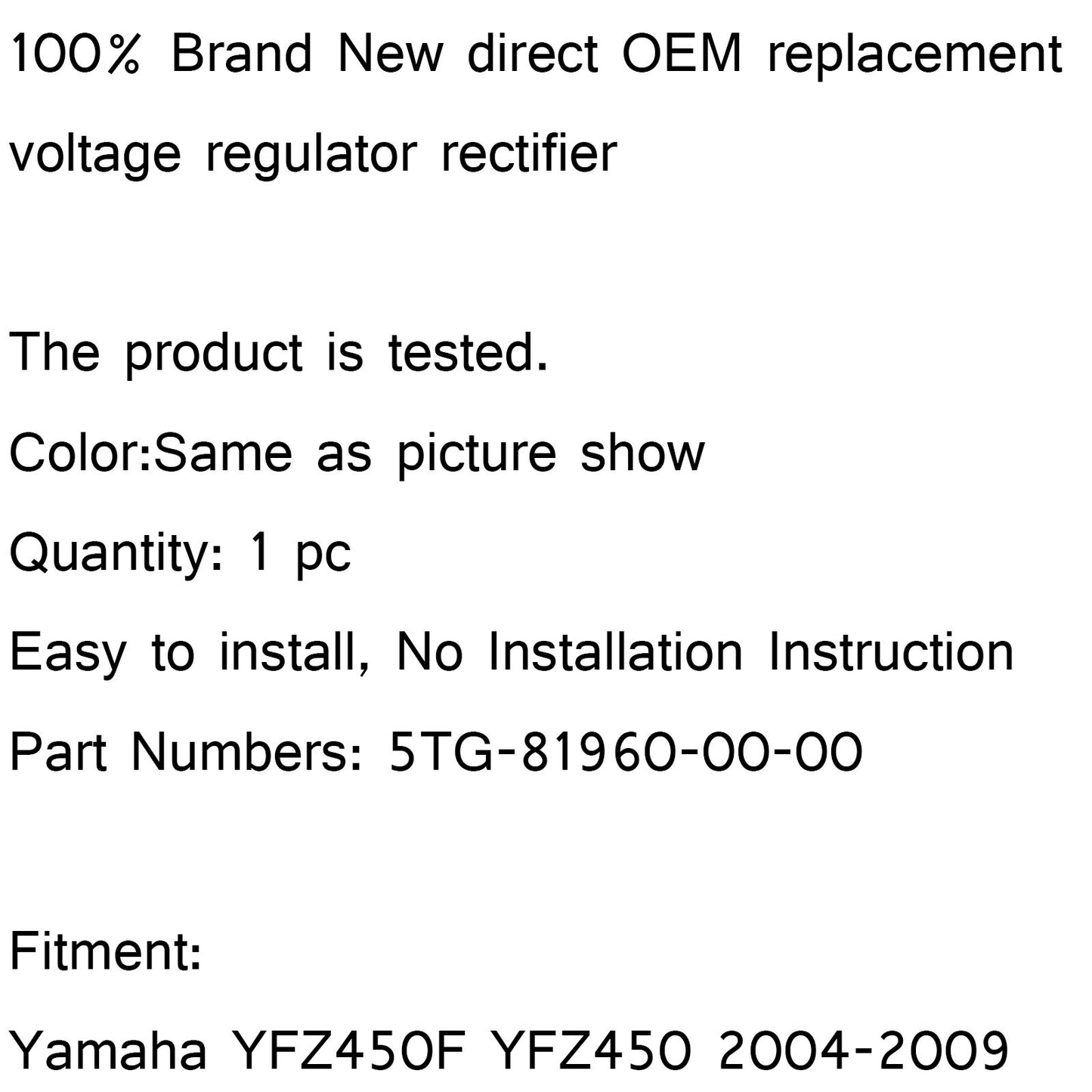Voltage Regulator Rectifier Fit for Yamaha YFZ450F YFZ450 2004-2009 2008-2009
