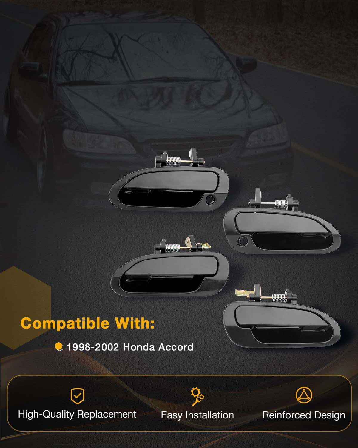 4Pcs Outside Exterior Door Handles Front & Rear Side Fit 1998-2002 Honda Accord