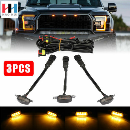 3X Raptor Style Smoked Lens Amber LED Front Grille Running Lights For Ford F150