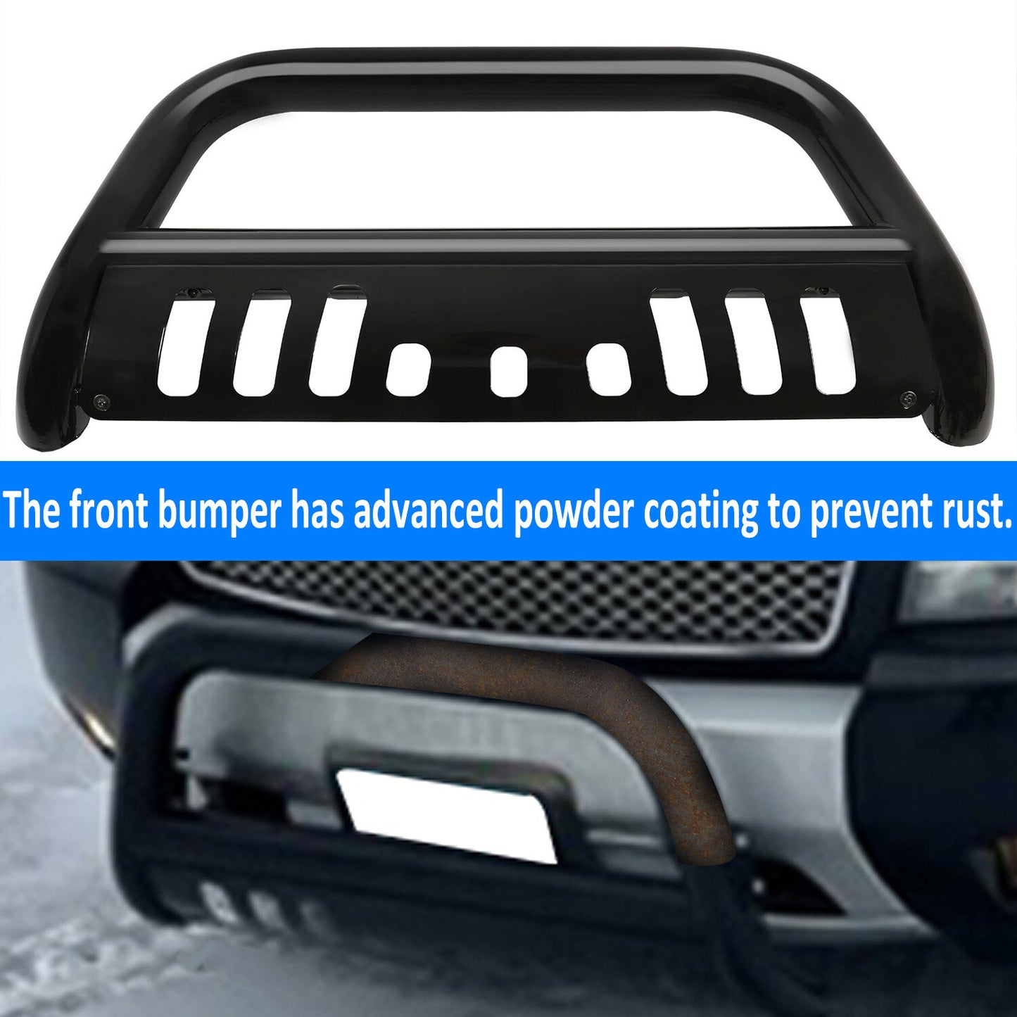 Solid Spare Bull Bar Push Bumper Grille Guard for 2007-2018 Chevy Silverado Sierra 1500 BLK
