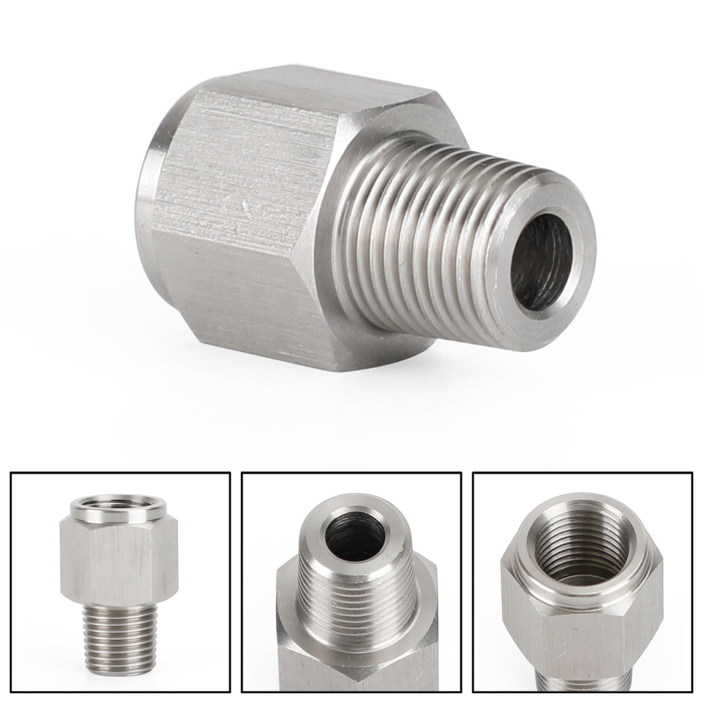 1/8" NPT Male to M10x1.0 Female Stainless Steel Oil Pressure Gauge Adapter V1