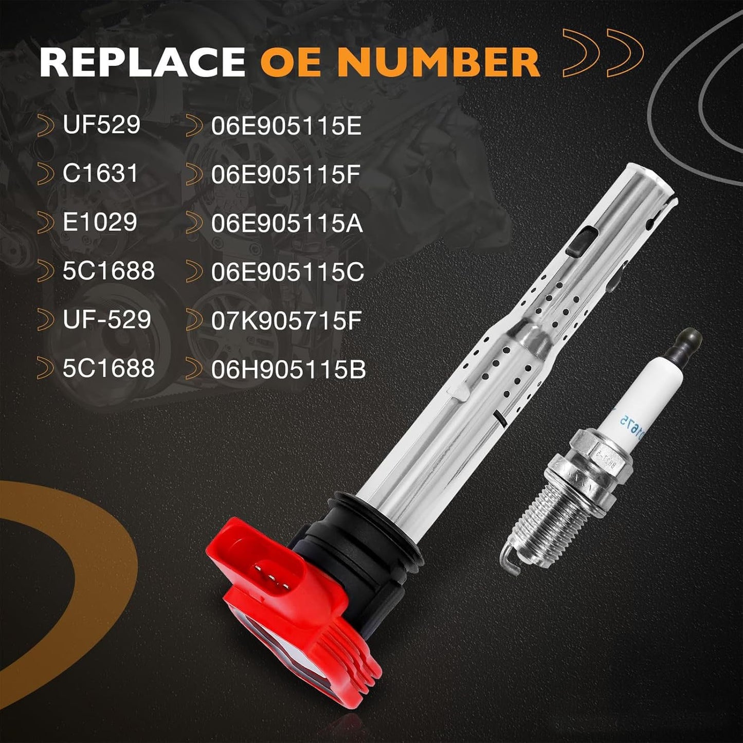 4x UF529 Ignition Coil & Spark Plugs Pack for Audi TT A4 A5 VW Tiguan Jetta 2.0L