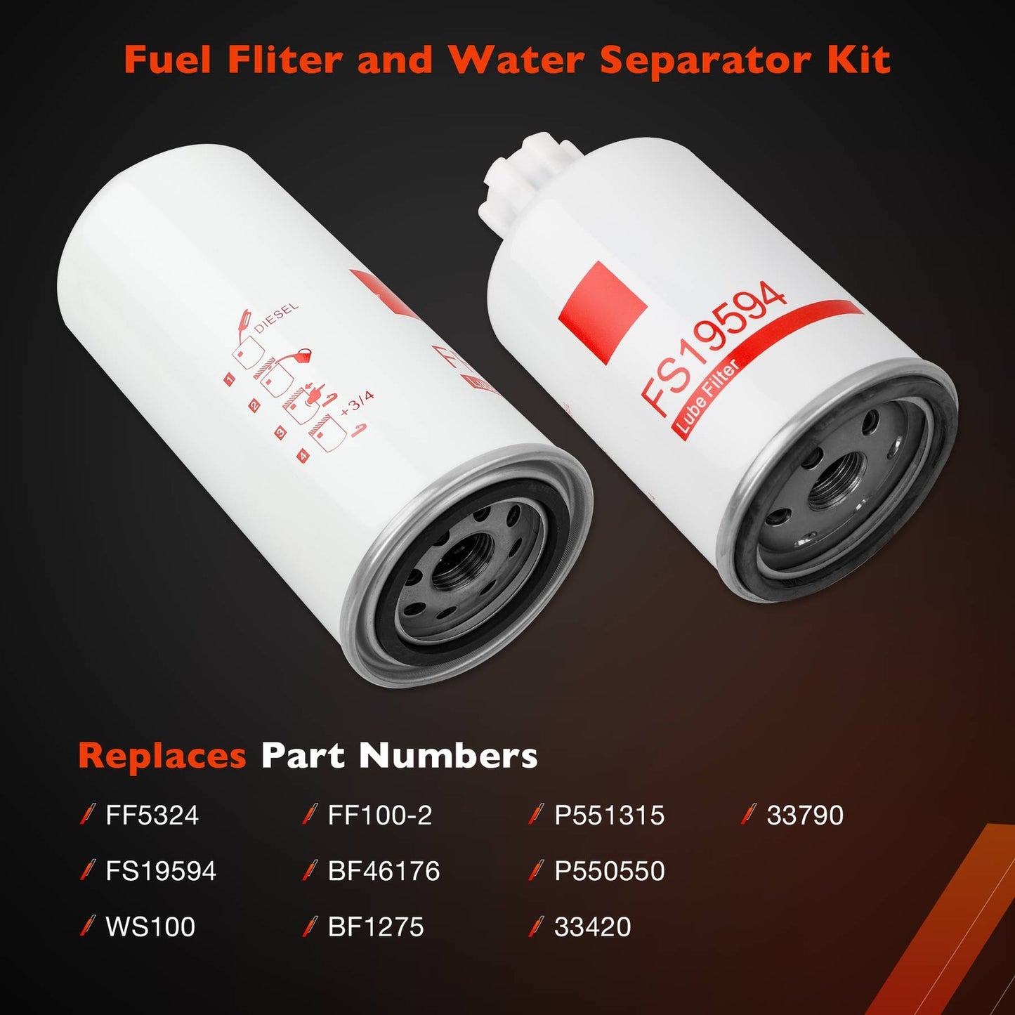 FF5324 FS19594 Diesel Fuel Filter Kit For Dodge Ram 2500 3500 Cummins Engine