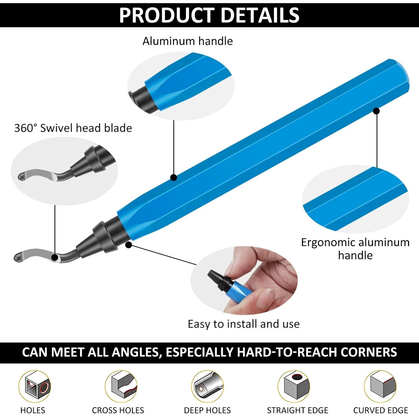 Deburring Tool Set Metal Handle Deburrer + 10PCS BS1010 HSS Burr Removal Blades