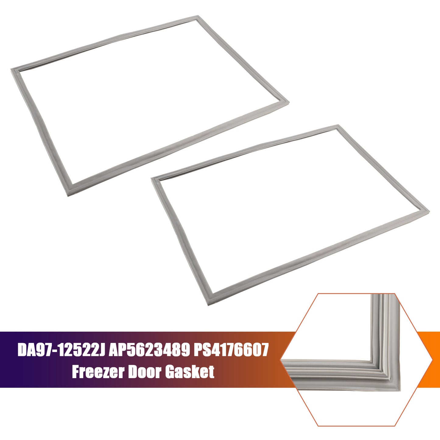 2 Pcs DA97-12522J Freezer Door Gasket for Samsung Refrigerator AP5623489 3973455