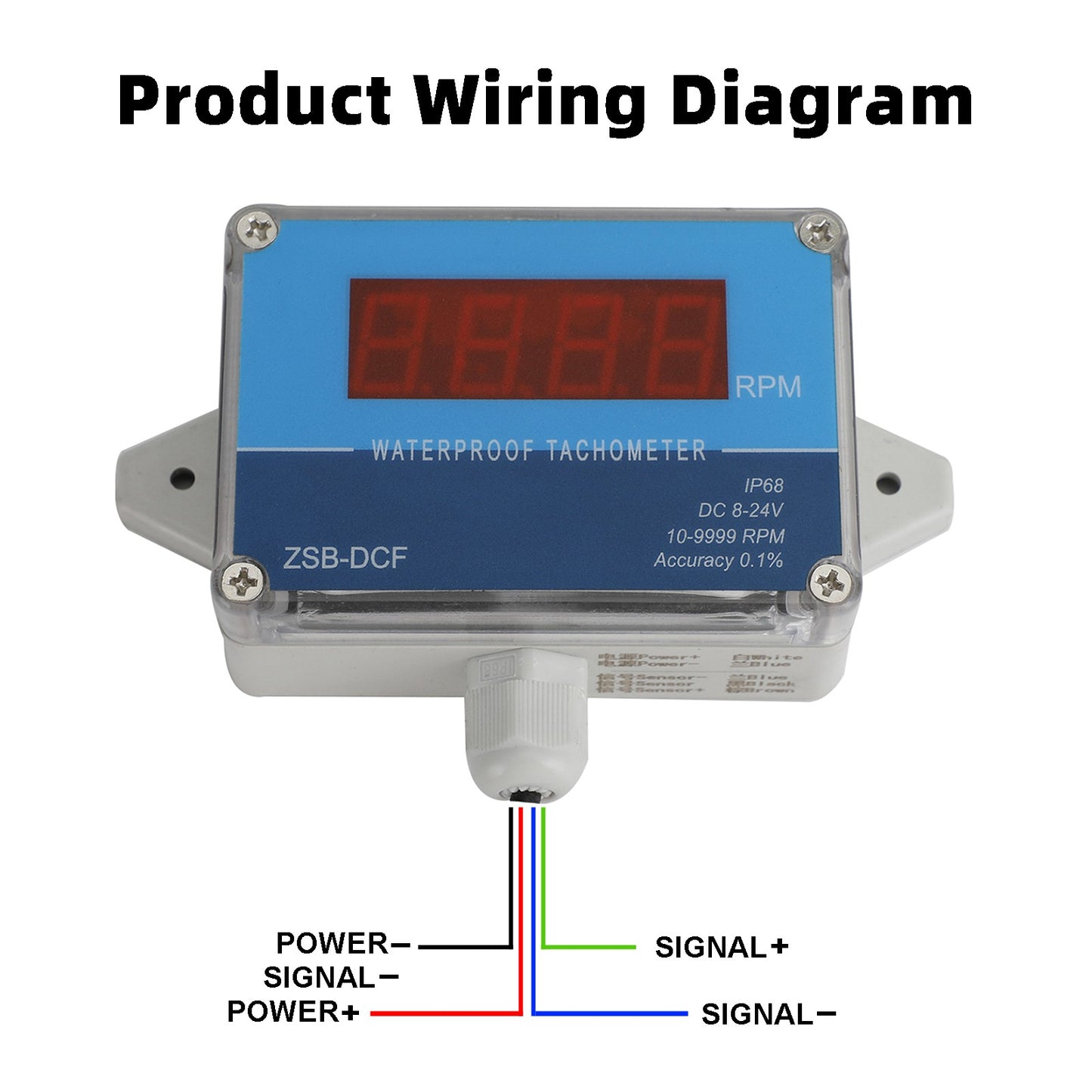 DC 8-24V Hall Tachometer Digital LED Motor Speed Meter Tester IP68 Waterproof
