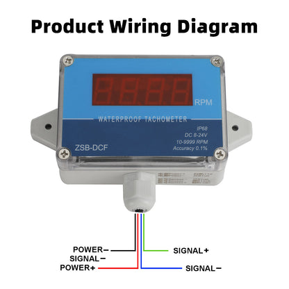 DC 8-24V Hall Tachometer Digital LED Motor Speed Meter Tester IP68 Waterproof